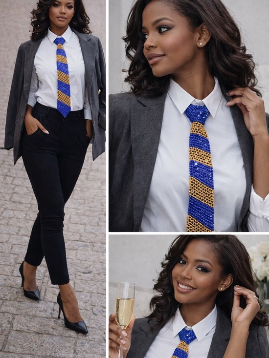 Accessories - Beaded Chevron Stripe Tie in Royal Blue & Gold